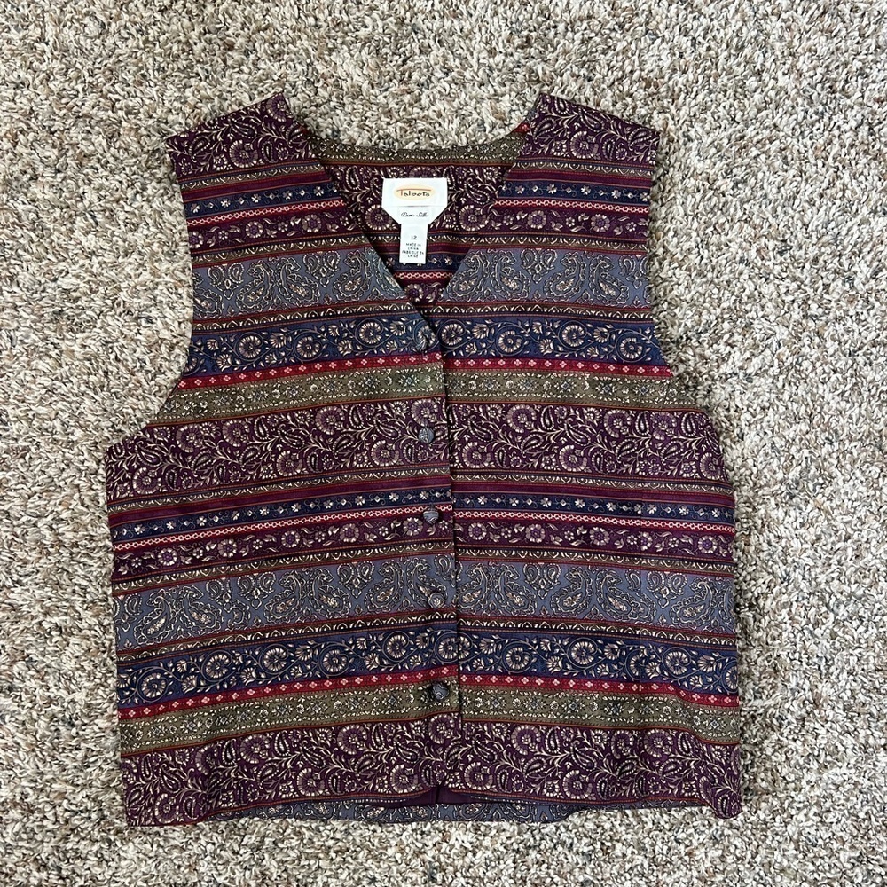 Talbots Vintage Retro Paisley Silk Button Front Vest